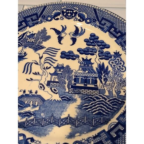 Vintage Blue Willow Japan Flow Blue Medium Plate / Saucer 9" EUC Replacement - Picture 8 of 14
